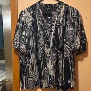 Nautica Navy and Cream Paisley Top